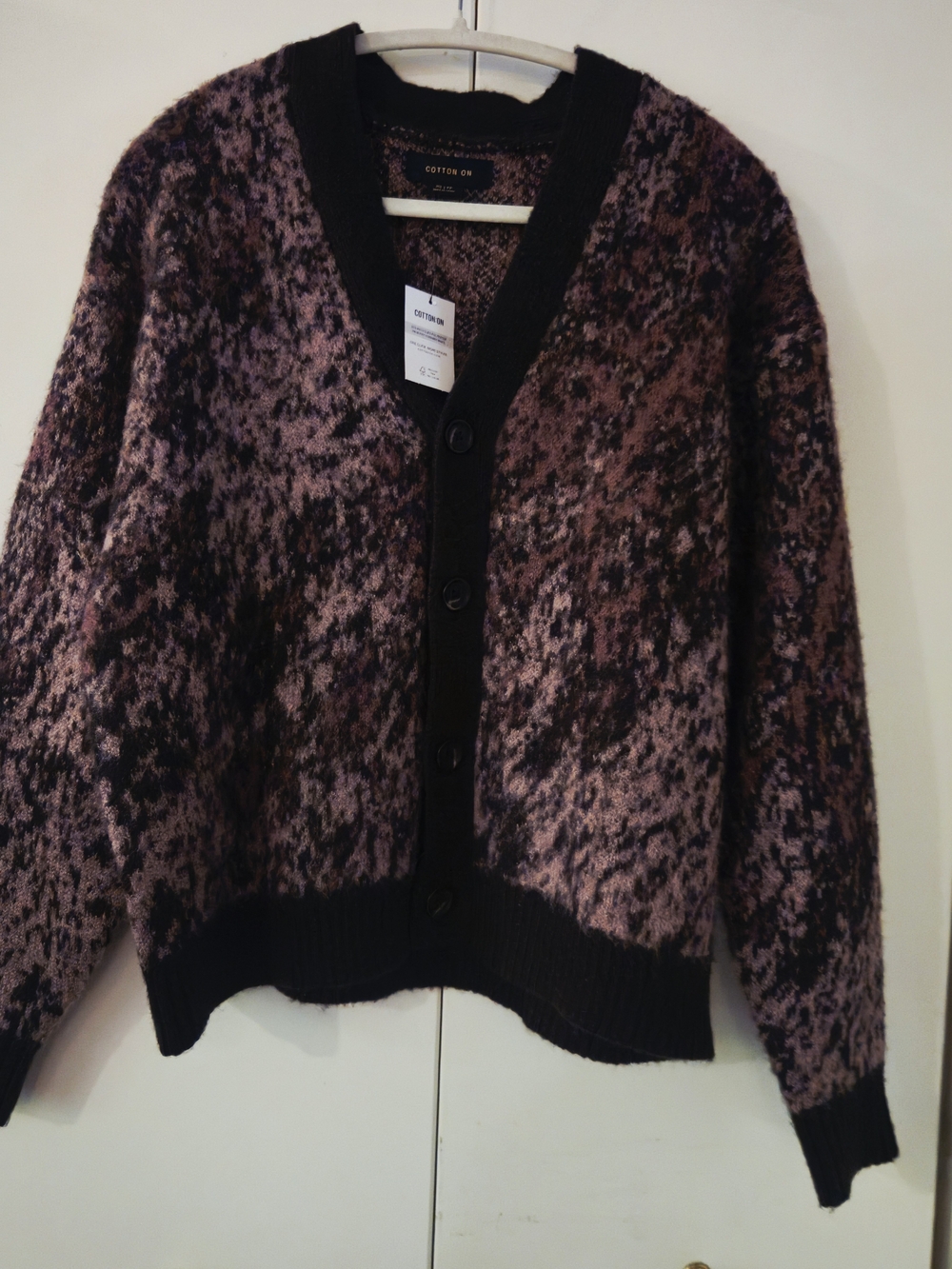Cotton On Marled Pink and Black V-Neck Button Cardigan